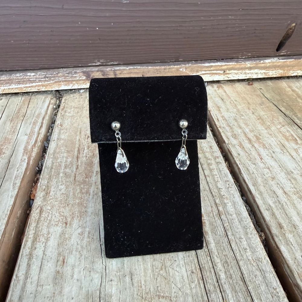 Faceted Teardrop Dangle Earrings Women Clear Silver Tone Ball Stud Drop